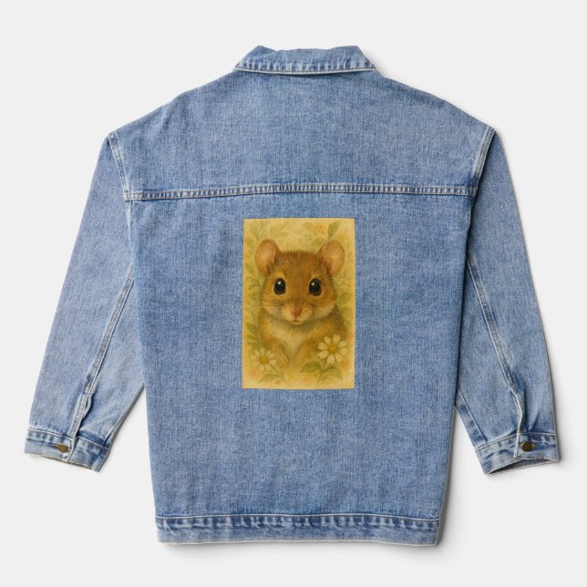 Cute curious little mouse  denim jacket (Back)