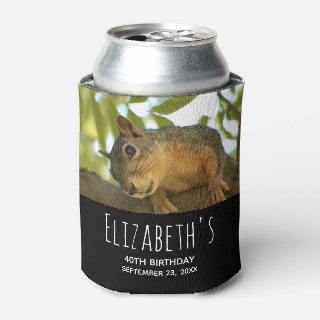 Cute & Curious Squirrel Nature Photo - Birthday Can Cooler (Can Front)