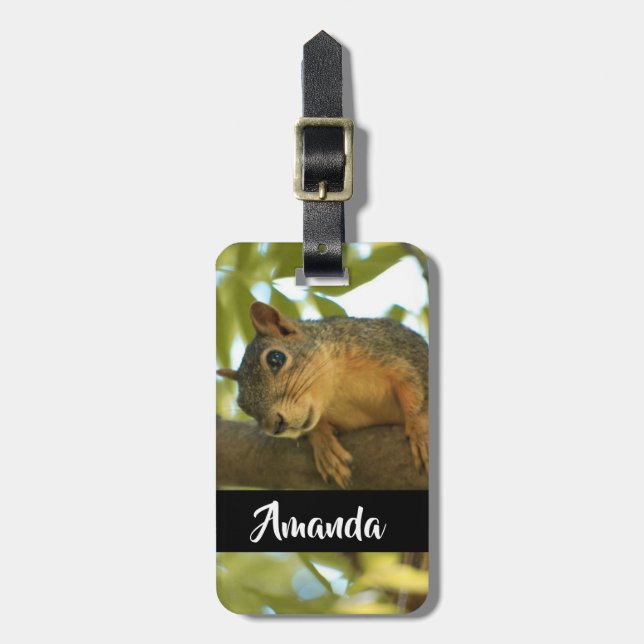 Cute & Curious Squirrel Nature Photography Luggage Tag (Front Vertical)