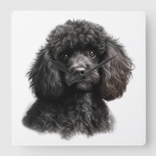 CUTE CURLY HAIRED BLACK POODLE DOG SQUARE WALL CLOCK