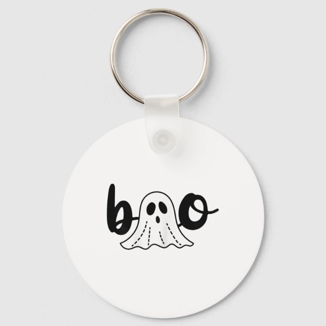 Cute Cursive Boo Spooky Ghost Halloween  Key Ring (Front)