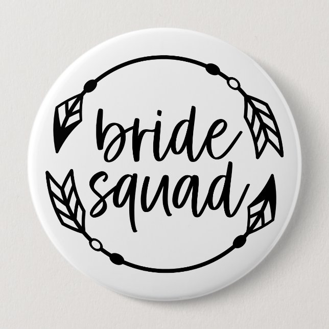 Cute Cursive Bride Squad Bachelorette Party Arrows 10 Cm Round Badge (Front)