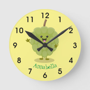 Cute custard apple cherimoya cartoon  round clock