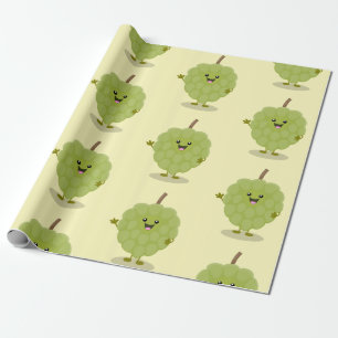 Cute custard apple cherimoya cartoon wrapping paper
