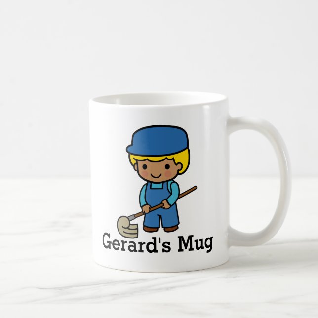 Cute Custodian with Mop Coffee Mug (Right)