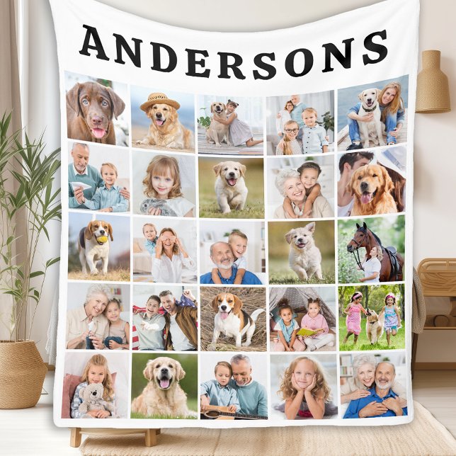 Cute Custom 25 Photos Collage Family Pets Dog Kids Fleece Blanket (Creator Uploaded)