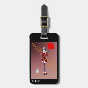 Cute Custom Autumn Dog Walk Luggage Tag