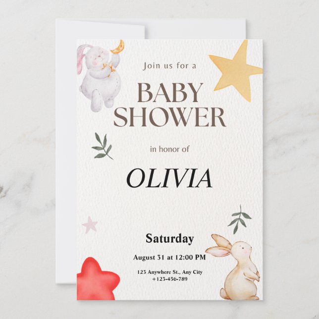 Cute Custom Baby Shower Invitation with Bunny (Front)