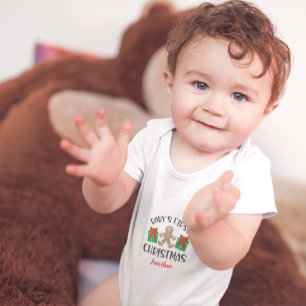 Cute Custom Baby's First Christmas Gingerbread Man Baby Bodysuit