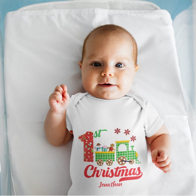 Cute Custom Baby's First Christmas Train Snowman Baby Bodysuit (Creator Uploaded)