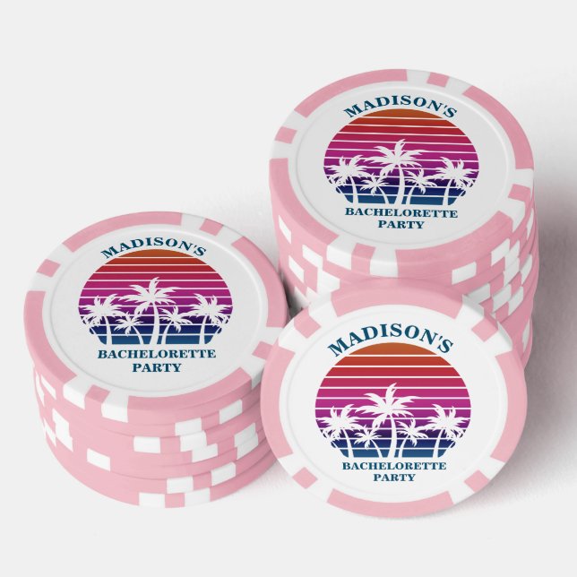 Cute Custom Beach Palm Trees Bachelorette Party Poker Chips (Stack)