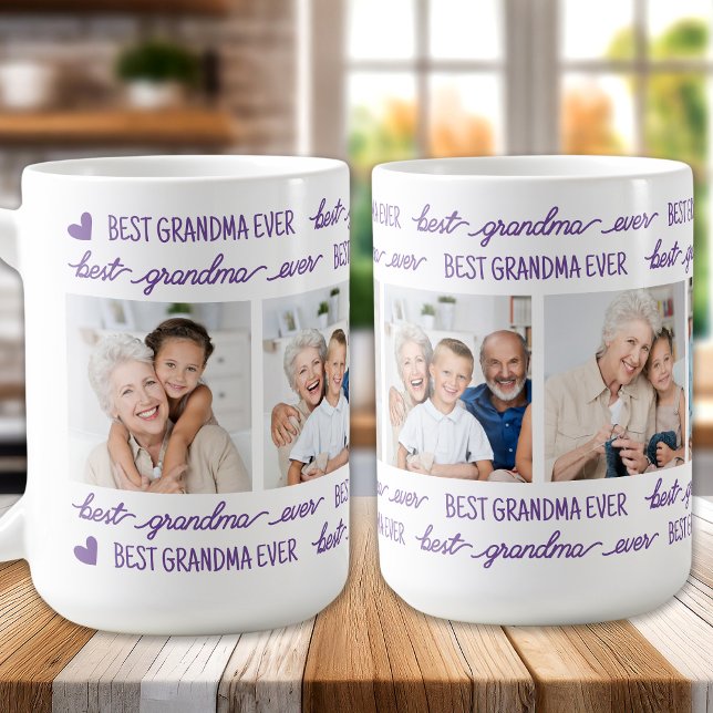 Cute Custom Best GRANDMA Ever 4 Photo Collage Coffee Mug (Creator Uploaded)