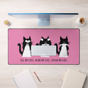 Cute Custom Black White Tuxedo Cats Pink Desk Mat