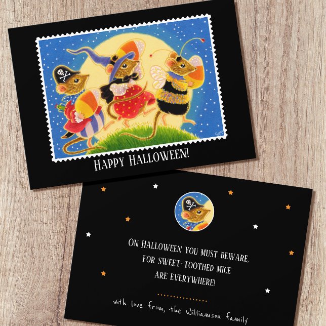 Cute Custom Candy Corn Mice Halloween Flat Card (Creator Uploaded)