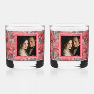 Cute Custom Carnation Flower Seaside Wedding Whiskey Glass