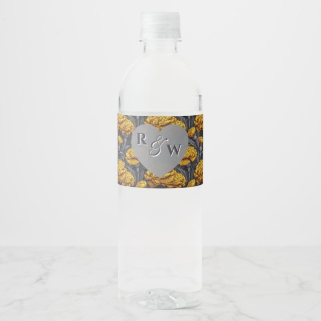 Cute Custom Carnation Sparkle Forest Wedding Water Bottle Label (Front)
