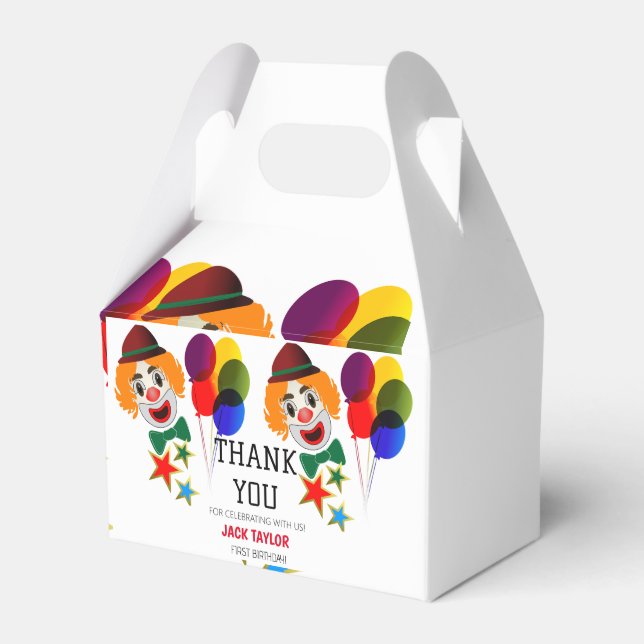 Cute Custom Carnival Circus Clown First Birthday  Favour Box (Front Side)