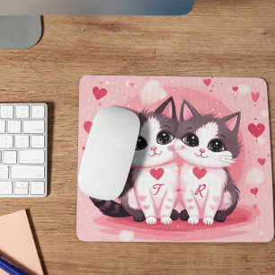 Cute Custom Cat Couple Watercolor Valentine's Day Mouse Pad