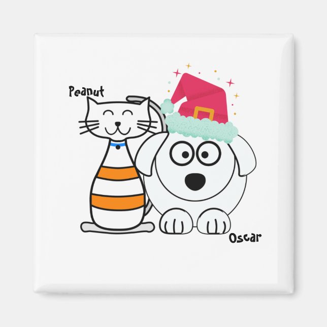 Cute Custom Cat & Dog Christmas   Magnet (Front)
