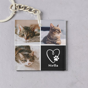 Cute Custom Cat Lover 3 Photo Collage Keepsake Pet Key Ring