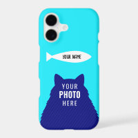 Cute Custom Cat Photo Silhouette & Name Cyan