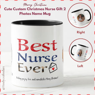 Cute Custom Christmas Nurse Gift  2 Photos Name Mug