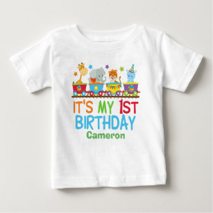 Cute Custom Circus Animal Train My 1st Birthday Baby T-Shirt