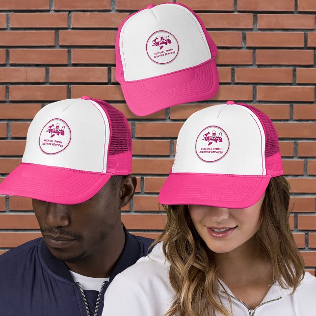 Cute Custom Cleaning Services Logo Girly Chic Pink Trucker Hat (Creator Uploaded)