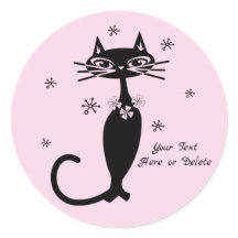 Cute Custom Colour/Text Retro Mod Black Cat Pink