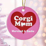Cute Custom Corgi Mum Heart Ceramic Tree Decoration<br><div class="desc">Corgi Mum with a cute corgi silhouette for the O in mum. A cute customised Christmas ornament for a corgi mother. Buy this for your favourite dog owner and personalise with her two dog's names.</div>