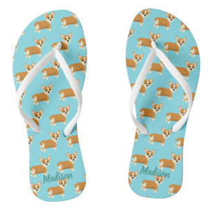 Cute Custom Corgi Teal Jandals