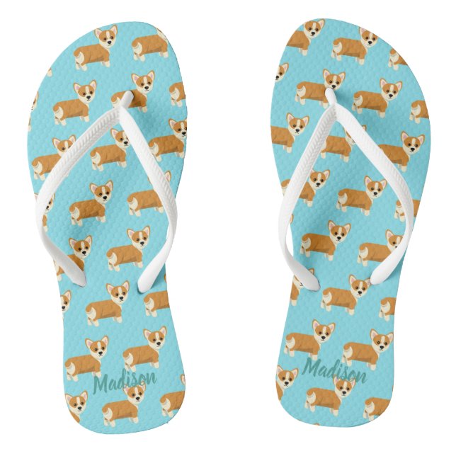 Cute Custom Corgi Teal Jandals (Footbed)