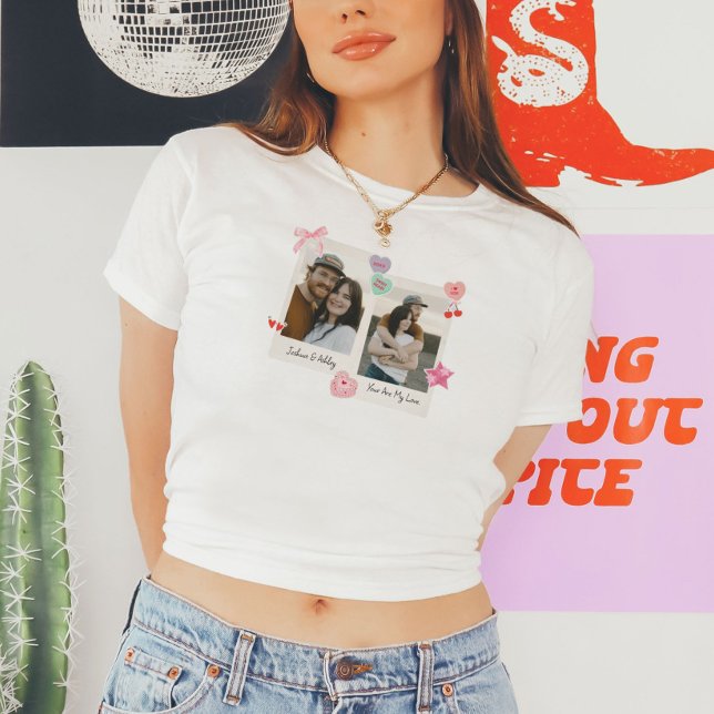 Cute Custom Couple Photos and Text Gift T-Shirt (Creator Uploaded)