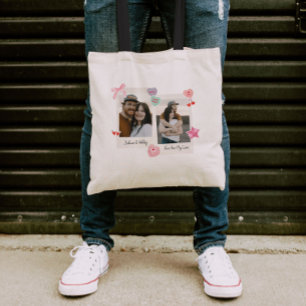 Cute Custom Couple Photos and Text Gift Tote Bag
