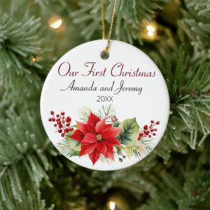 Cute Custom Couples First Christmas Ceramic Tree Decoration