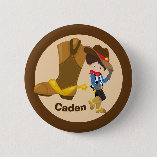 Cute Custom Cowboy Birthday Boy Party 6 Cm Round Badge (Front)