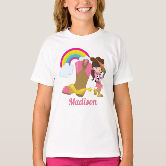 Cute Custom Cowgirl Birthday Party Kids T-Shirt (Front)