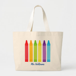 Cute Custom Crayon Kindergarten Teacher School Large Tote Bag