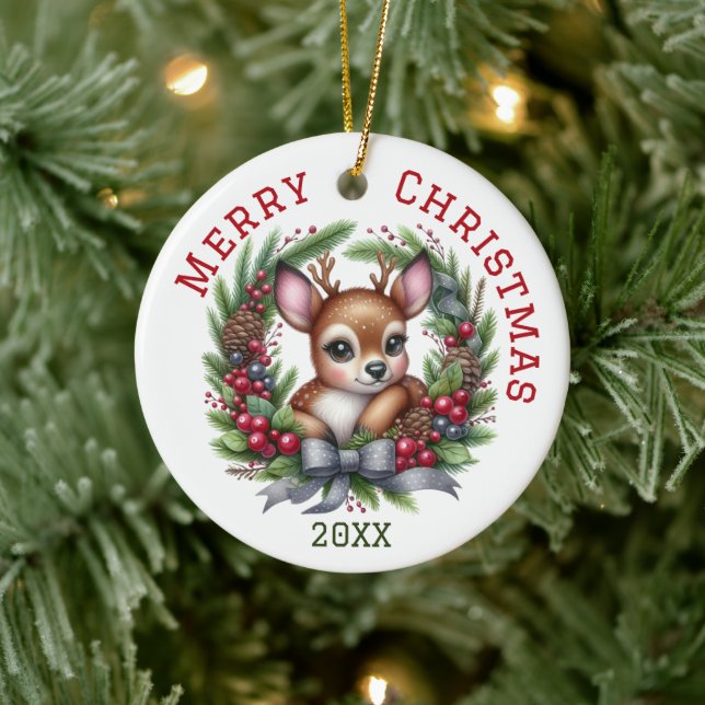 Cute Custom Deer Christmas  Ceramic Tree Decoration (Tree)