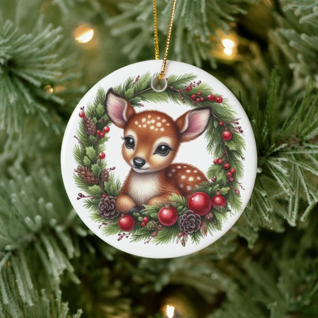 Cute Custom Deer Christmas  Ceramic Tree Decoration (Tree)