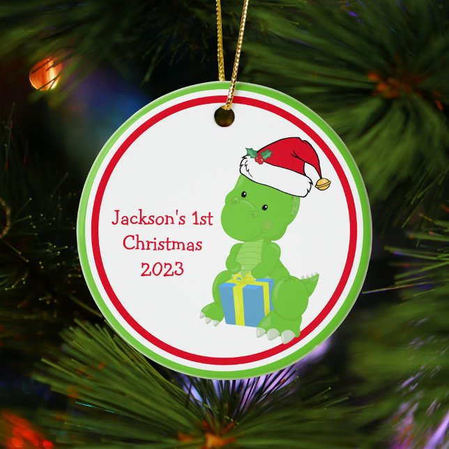 Cute Custom Dinosaur Baby's 1st Christmas Ceramic Tree Decoration (Creator Uploaded)