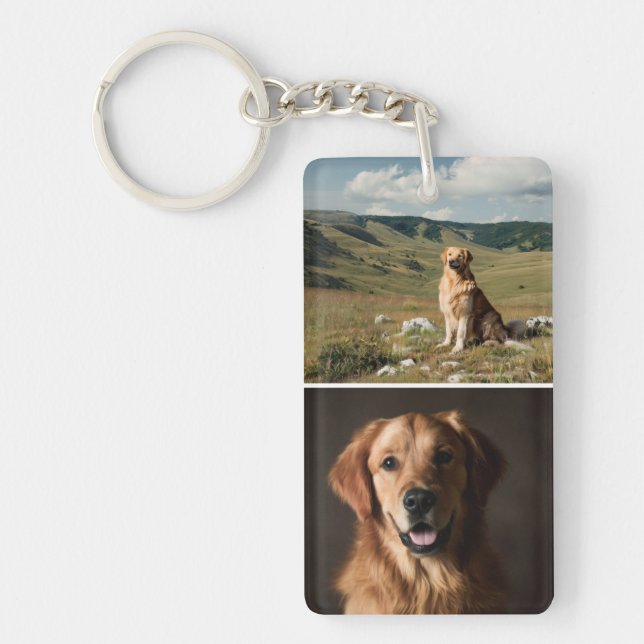 Cute Custom Dog Photos Collage Paw Print Key Ring (Front)