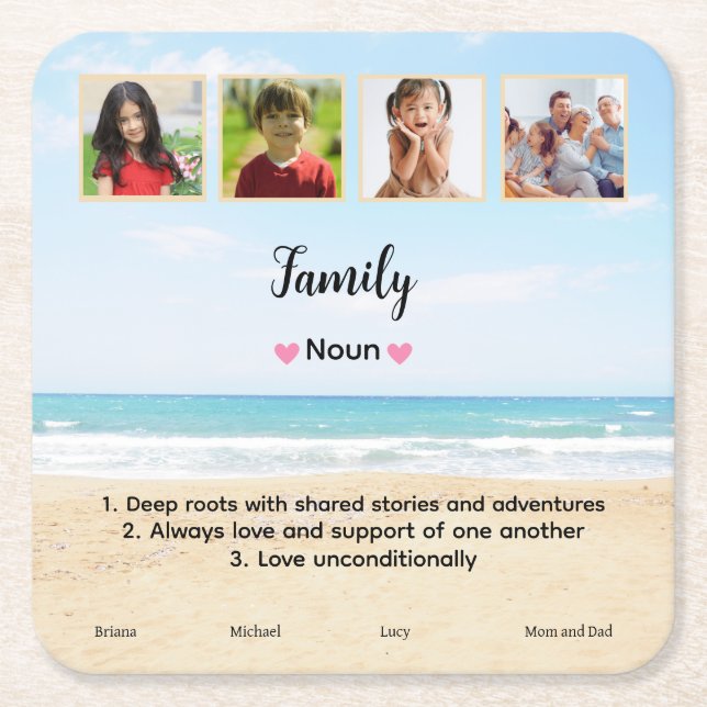 Cute Custom  Family Photo  Square Paper Coaster (Front)