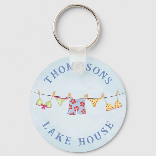 Cute Custom Family Whimsical Lake House Key Ring (Front)