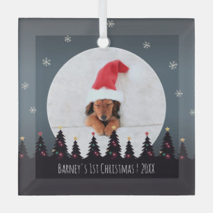 Cute Custom First Christmas Puppy Photo Template Glass Tree Decoration