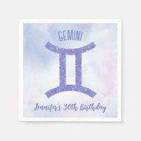 Cute Custom Gemini Sign Purple Birthday Party