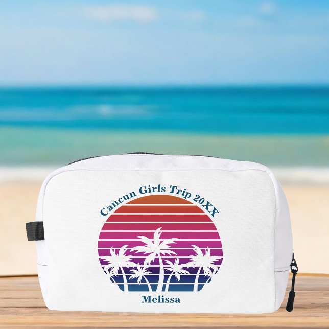Cute Custom Girls Beach Trip Pink Palm Tree Sunset Dopp Kit (Creator Uploaded)