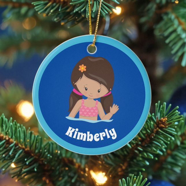 Cute Custom Girls Swim Team Christmas Ceramic Tree Decoration (Creator Uploaded)