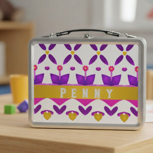 Cute Custom Girly Flowers And Hearts Metal Lunch Box