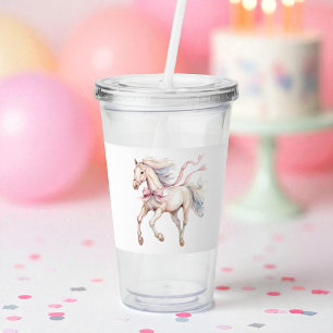 Cute Custom Girly Horse Pink Bow Watercolor Animal Acrylic Tumbler